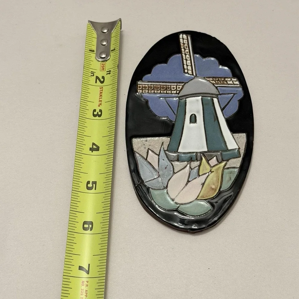 VTG Dutch Cloisonne Ceramic Tile Oval Windmill Henk Potters Pottenbakkerij Rare